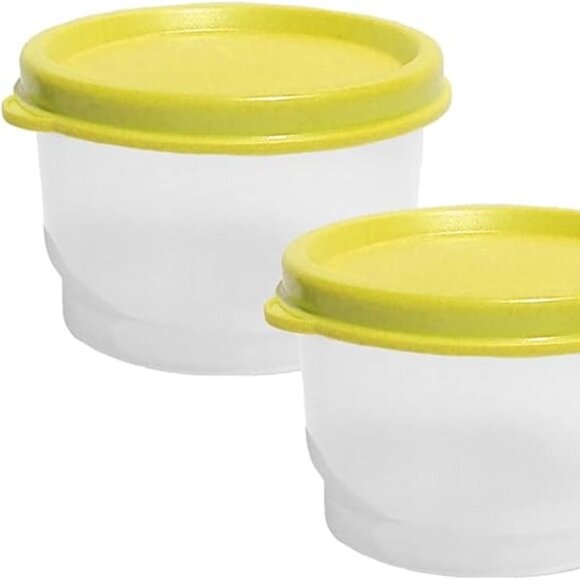 Tupperware 4 Ounce Snack Cups Set of 2 with Yellow Green Seals 4oz Lunch Box Set - Picture 1 of 10